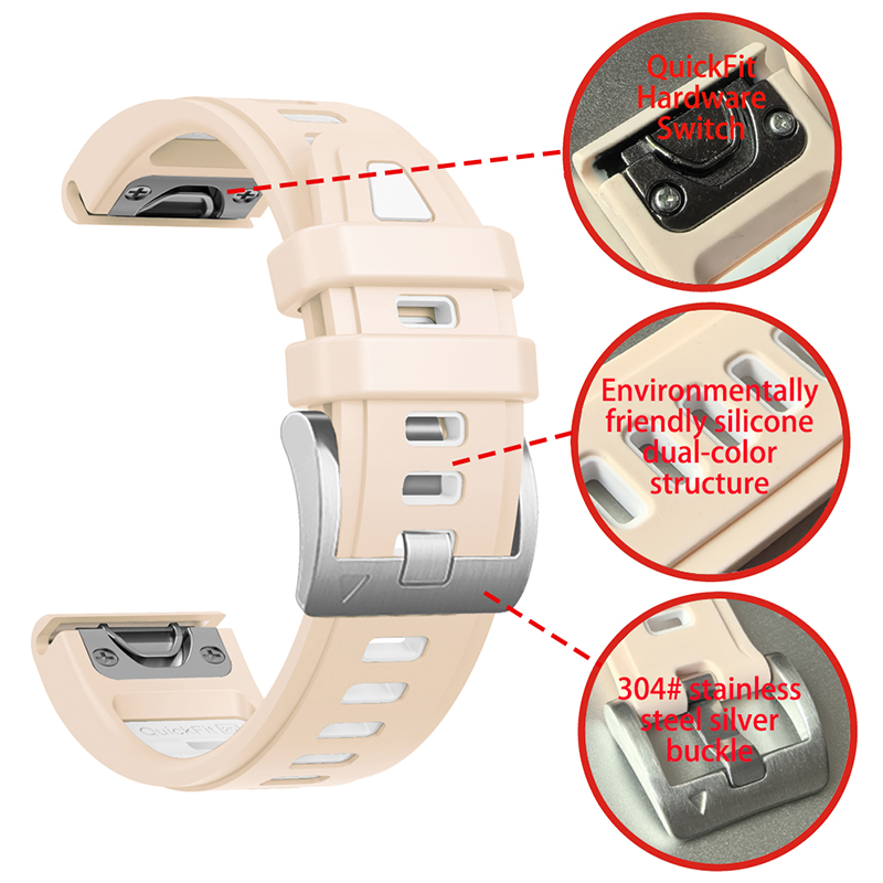 Suitable For Garmin Fēnix 5s/Fēnix 5s Plus/Fēnix 6s/Fēnix 6s Pro/Fēnix 7s/Descent Mk2s/Instinct 2s/Fenix8-43mmquickfit Silicone Two-Color Watch Strap 20mm